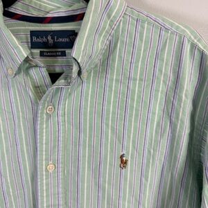 Ralph Lauren Classic Fit‎ Green and White Striped Shirt Sz Large